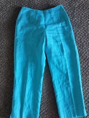 David N Turquoise Linen Pants. SZ 6